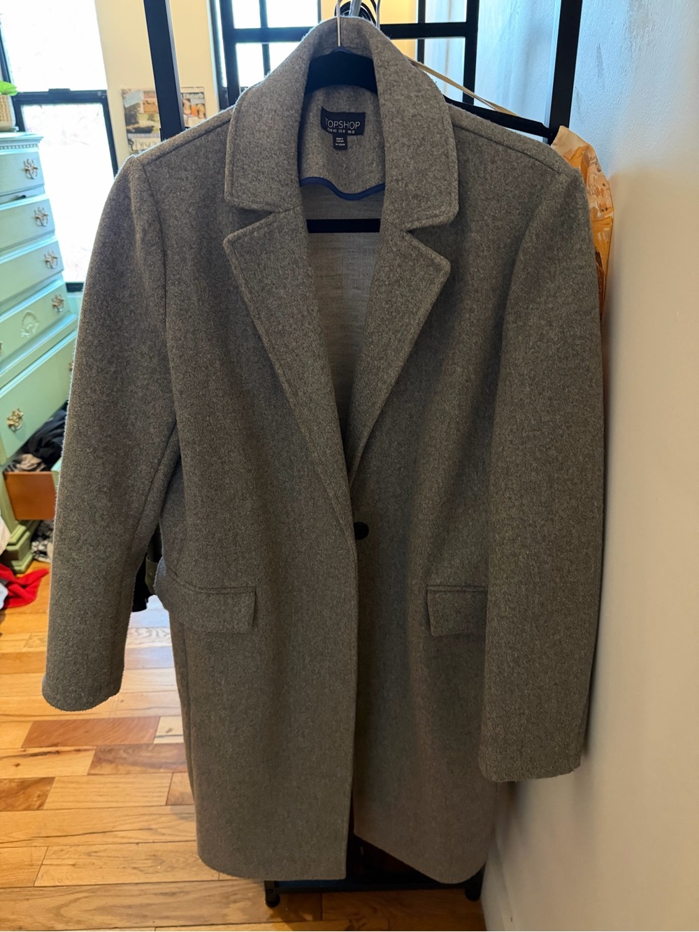 Topshop Gray Wool-Blend Single-Button Notch Lapel Pea Coat